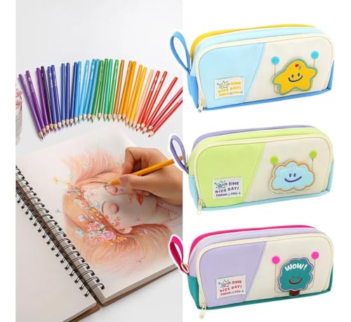 Image of Invite Large Capacity Cute Aesthetic Pencil Case with Multi Compartments, Multi-Pocket Pastel Pen Pouch Organizer with Zipper, Kawaii School Supplies Bag for Girls, Teens & Students (Wow Purple)