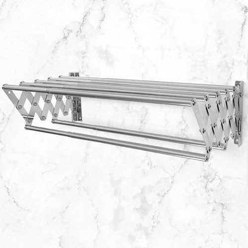 QWORK® Faltbarer Wäscheständer Wandmontage, Ausziehbar mit 7 Stangen für Balkon & Wäschekammer