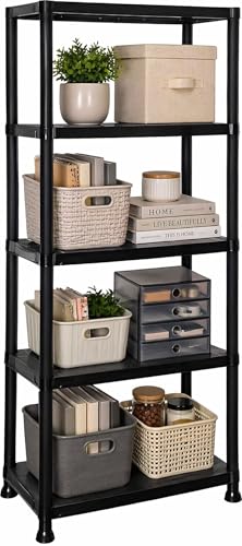 DIVCHI 5 Tier Plastic Storage Shelving Unit | Heavy Duty Shelf Rack for Home Garage Office & Utility Room | Shelf Rack (Black)
