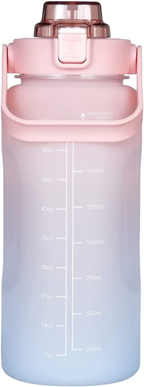 2 litre Water Bottles Motivational Water Bottle Gallon with Time Marker Fitness Sports Gym Water sipper Bottle for Adults Office Gym Outdoor School Kids Water Bottle for Girls Boys (Pink)