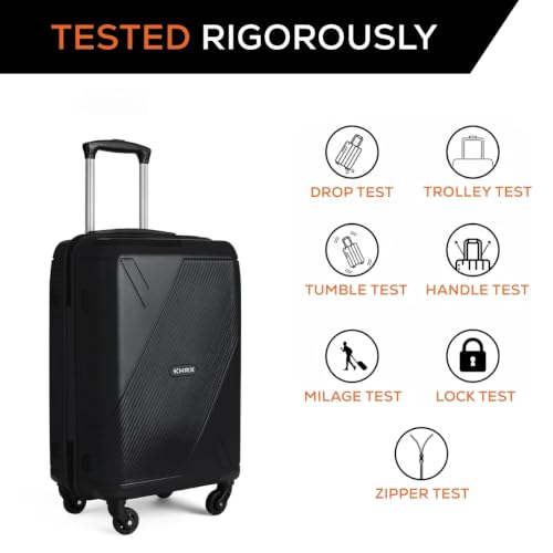 Image of HRX Icon Cabin Size Haileys Black Polypropylene Hard Shell Suitcase - Premium Travel Trolley Bag with 4 Spinner Wheels, Number Lock & Water Resistant Body