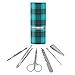 Plaid Turquoise Teal Gray Grey Pattern Stainless Steel Manicure Pedicure Grooming Beauty Care Travel Kit