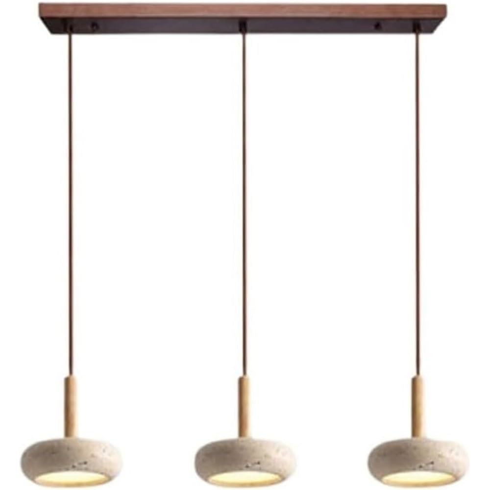 Nowoczesna i minimalistyczna lampa wisząca z 3 regulowanymi światłami, żółty żyrandol trawertynowy, drewniana podstawa, wisząca oprawa do sypialni lub salonu (prostokątny, 80 cm)