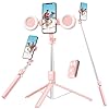 Selfie Stick Tripod with Fill Light, Phone Selfie Stick,Durable Stainless Steel Design,Bluetooth Remote Control,and Stable Three-Legged Support for Live Broadcasts,Video Shooting (Pink)