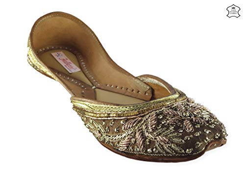 Image of Fulkari Women's Murraya Genuine Soft Leather Juttis | Bite and Pinch Free Jutis | Punjabi Jutti For Ladies | Bridal Ethnic Stylish Mojari Flats For Girls |