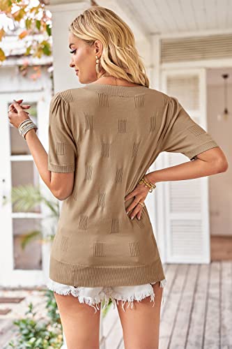 Image of Arach&Cloz Women's Lightweight Spring Summer Sweater Tops Casual Short Sleeve Blouses Shirts