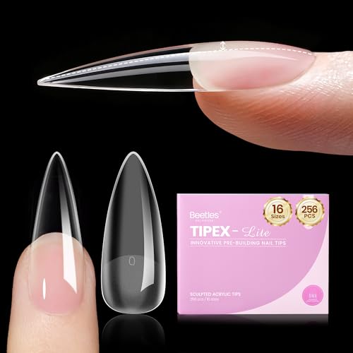 Beetles Tipex Lite Instant Apex Nail Tips Long Stiletto No Builder Gel Needed 256pcs Value Pack 16 Sizes 00-14 for DIY Salon-look Extensions