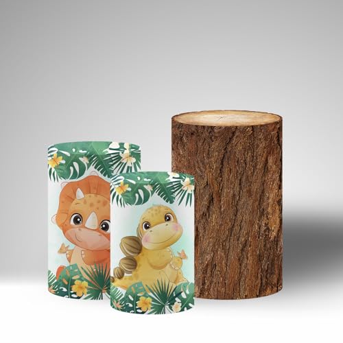 NIVIUS PHOTO Cartoon Dinosaur Cylinder Pedestal Covers, Set of 3,Elastic Spandex,Baby Shower Birthday Party Decoration Props (Dino,XXXL+XL+L) by NIVIUS PHOTO - Used condition - US$22.94