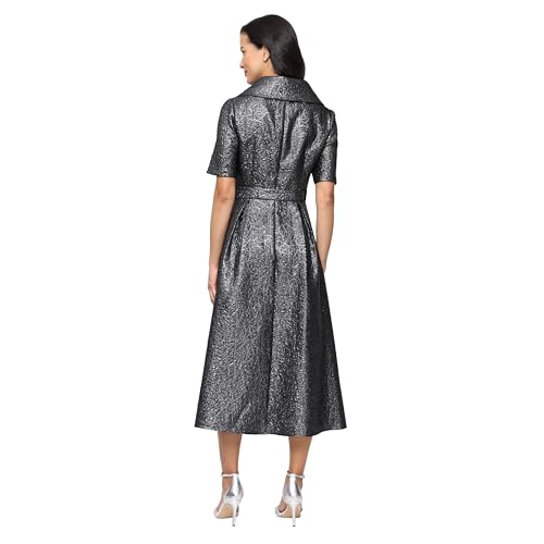 Image of Alex Evenings Women's Portrait Collar Dress with Full Skirt, Pockets, and Tie Belt