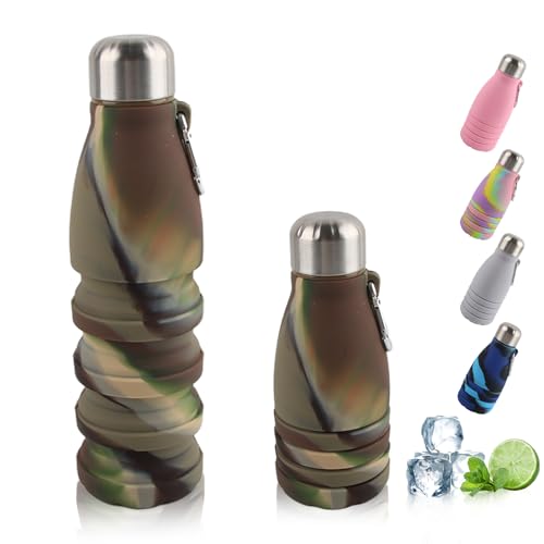 Dwafill Borraccia Pieghevole, 550 ML Borraccia Morbida, Senza Bpa, Tenuta Stagna e Portatile, Adatta per Campeggio, Sport, Viaggi, Pendolarismo, Bottiglia D'Acqua Fitness (Verde mimetico)