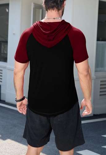 KUYIGO Men's Short Sleeve Hoodie Workout Gym Muscle Fit Athletic Lightweight Sweatshirt Hoodies Pullover with Drawstring3