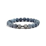 GAUEIOUR Dumbbell Bracelet,Blue Weathered Natural Stone Frosted Elastic Alloy Bracelet, Fitness Men and Women's Stainless Steel Barbell Jewelry, Fitness Yoga Men and Women's Jewelry Gifts