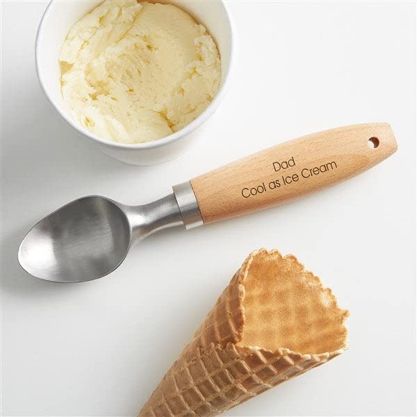 Personalization Universe Custom Engraved Ice Cream Scoop - Premium Stainless Steel with Wooden Handle, Perfect Father's Day & Dad's Birthday Gift, Personalized Ice Cream Scooper for Dad