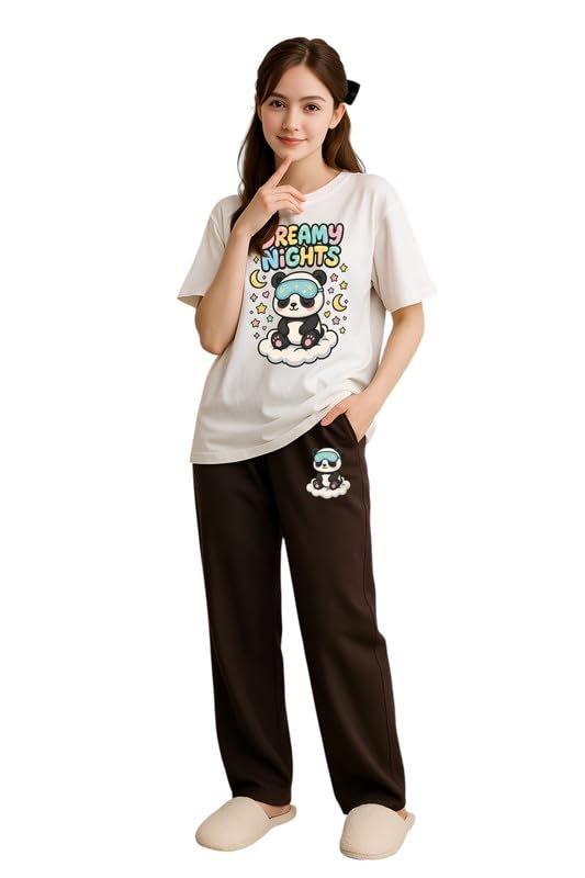 Image of My Swag Womens Cotton Nightwear Set | Dreamy Nights Printed T-Shirt with Relaxed Fit Pajama | Perfect for Sleep & Home