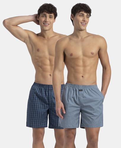 Image of Jockey 1222 Men Super Combed Mercerized Cotton Woven Checkered Boxer Shorts with Back Pocket (Pack of 2, Colors & Prints May Vary)