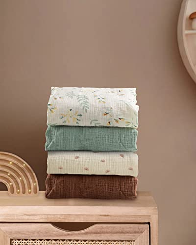 Muslin Crib Sheets For Girls And Boys, Cotton Boho Neutral Fitted Baby Crib Sheet For Standard Crib Mattress & Toddler Bed Mattress (52"X28"), Soft And Breathable, 2 Pack (Roman Green&Botanical Leaf) #TOP2