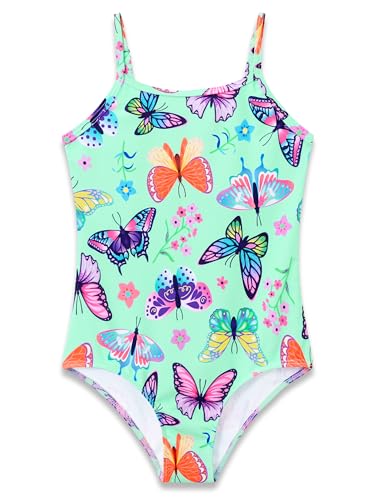 Image of Dvenki Toddler Girls One Piece Swimsuit Adjustable Straps Sizes 2T-10 | quick-dry swim fabric, skin-friendly, ruffle neckline, leopard, check, mermaid prints, swimwear for beach, pool, summer party