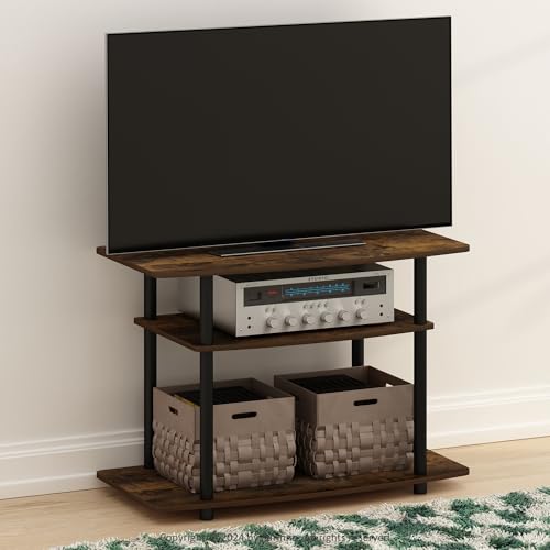 Image of Furinno Turn-N-Tube TV Stand, 3-Tier No Tools Entertainment Center, TV Console for TV up to 32 Inch, for Living Room, Bedroom, Amber Pine
