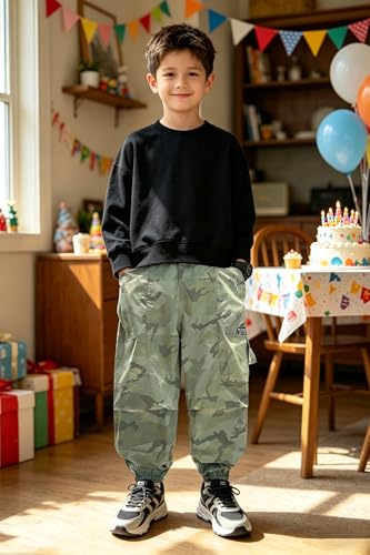Pantalones cargo para niños resistentes al desgaste escolar en color verde 2
