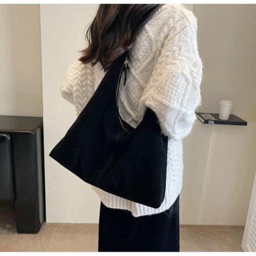 Image of Trendy Suede Crescent Shoulder Bag Women Tote Bag Satchels Crossbody Purse Top-handle Travel College Work Tote Handbag