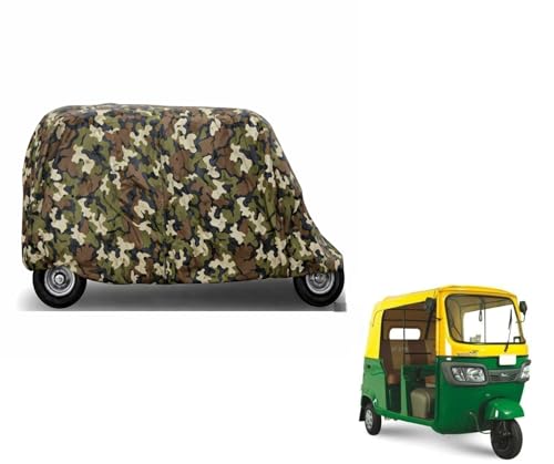 Image of Auto Rickshaw Cover Waterproof | Full Size Weatherproof 3-Wheeler Cover with Elastic Fit & Triple Stitching | Dust, Sun, Rain Protection for Electric & Petrol E-Rickshaw (Green Jungle Print)