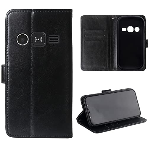 Lankashi Stand Premium Retro Business Flip Leather Case Protector Bumper For Doro 1360/1361 / 1362 2.4" TPU Silicone Protection Phone Cover Skin Folio Book Card Slot Wallet Magnetic(Black)
