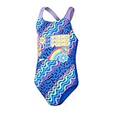 Speedo Girls Digital Placement Splashback Bañador Niñas, Blue Flame/Miami Lilac/Amarillo vivo/Verde fluorescente/Lava Red, 15-16 Años