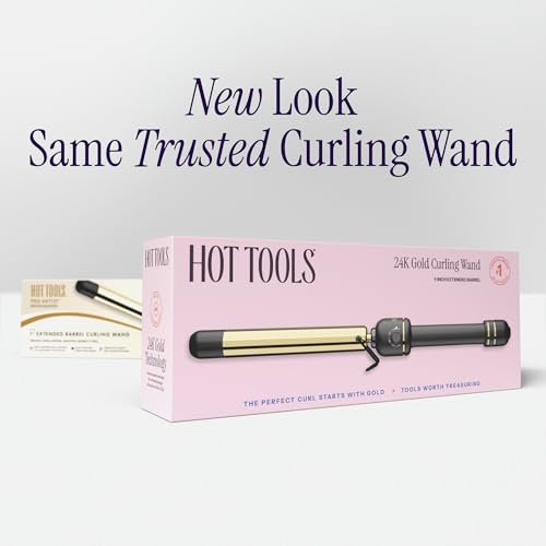 Image of HOT TOOLS New & Improved Professional 1 inch Curling Iron with 24K Gold Extended Cylinder for Bouncing Curls | No Clip for Quick & Easy Shaping, 24K Gold Technology for Res