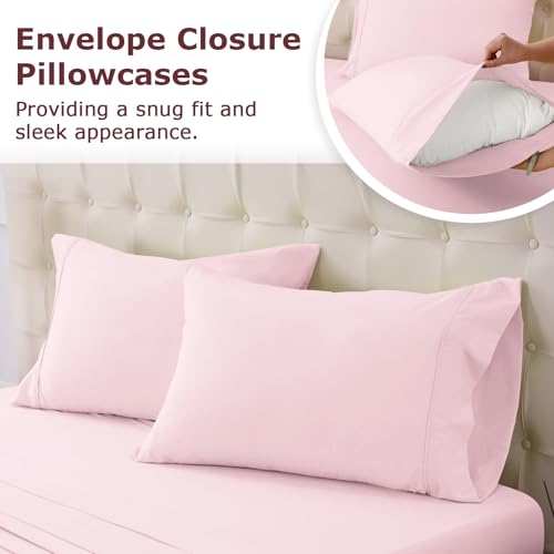 Homilay Queen Size Bed Sheet Set - 4 Piece Soft Microfiber Sheets with Deep Pockets, Cooling Technology, and Wrinkle-Free Pillowcase. Hotel-Quality, Durable Bedding, Light Pink by Homilay - Used condition - Image 5