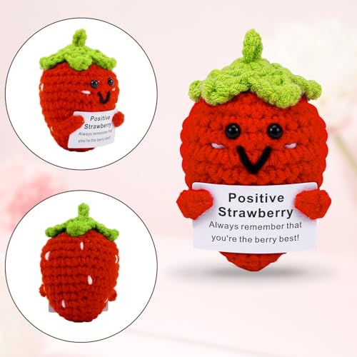 Image of Hoedia Handmade Emotional Pickle Gift, Cucumber Crochet Doll Inspirational Gifts with Cards, Cute Knitted Funny Support Pickle Potato Friend Birthday (Emotional Strawberry)