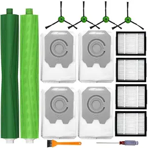 Replacement Parts for iRobot Roomba i3 i3+ i4 i6 i6+ i7 i7+ i8 i8+/Plus E5 E6 E7 I,E &J Series Vacuum Cleaner, 1 Set Multi-Surface Rubber Brushes, 4 Filters, 4 Vacuum Bags, 4 Side Brushes