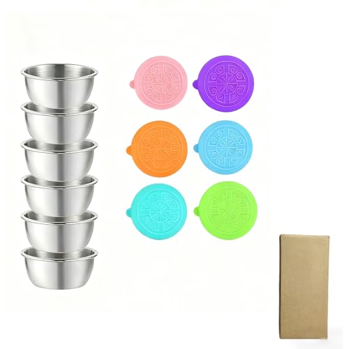 Food Container - 6 Piezas Tupper Pequeño, Recipientes Herméticos para Salsas, Aderezos y Especias, Taper de Acero Inoxidable con Tapas de Silicona (#1, 40ml/M)