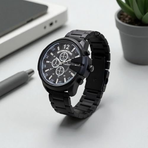 Image of Stylish Modern Armor Chronograph Wrist Watch for Men | Heavy Dial Stylish Analog Watch | Premium Black Metal Strap | Available in Black & White Dial inch