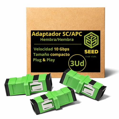 SEED Adaptador SC/APC Fibra Óptica Hembra Hembra – Empalme Baja Pérdida – Extender FTTH y Mover el Router – Técnicos y Usuarios Avanzados – Packaging de Cartón – Extendedor Fibra Óptica SC/APC (3 Ud)