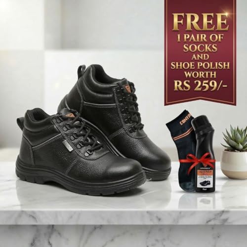 Image of Contablue Rival Safety Boots for Men | Genuine Leather, Steel Toe | ISI Certified IS:15298 | Chemical & Oil Resistant, Anti-Skid | Heavy Duty Work Boots for Construction, Mining & Industrial Use