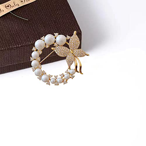Image of GBAHFY Butterfly Pearl Brooch Gold Elegant Bridal Vintage Style Pins Wedding Banquet Anniversary Brooch for Women