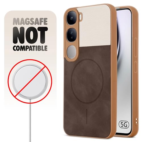 Image of Bintage case Dual-Leather Macc-Safe Design Phone Case| Soft Touch Finish | Full Camera Protectection Back Cover Compatible for Vivo V2416 / vivo Y300 5G - White & Choco Brown