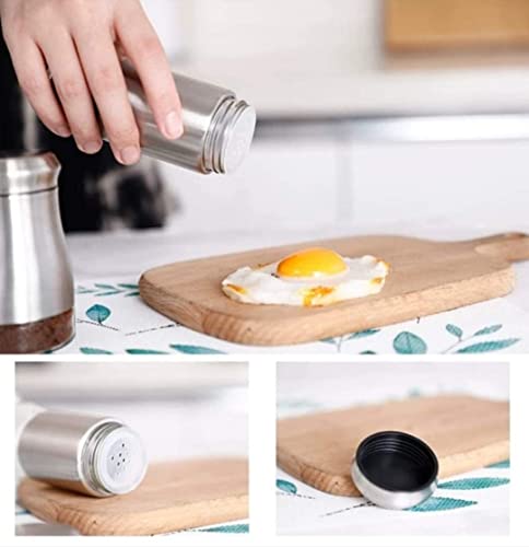 Image of Salt and Pepper Shakers Set, Stainless Steel Salt and Pepper Sprinkler for Restaurant with Glass Bottom, Spice Dispenser Ideal for Himalayan, Kosher, Black and White Pepper (Black + Silver)