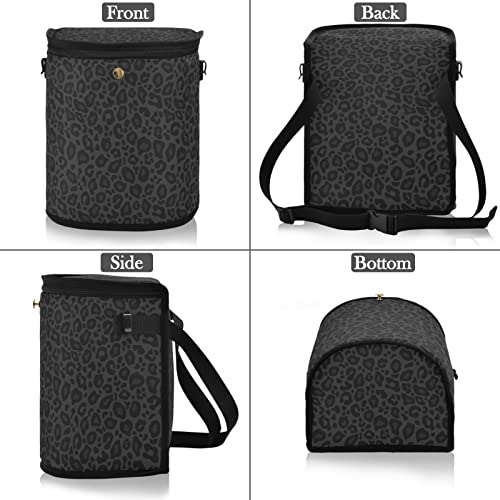 Image of Black Leopard Car Trash Can Animal Skin Print Car Garbage Bag with Lid Hanging Waterproof Leak Proof Vehicle Storage Bin