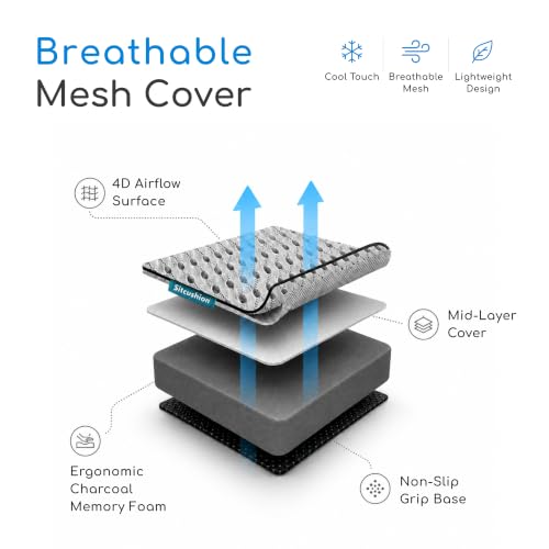 Image of SitCushion Car Seat Cushion for Long Driving - X Large Memory Foam Seat Cushion with Breathable 4D Mesh Cover, Sciatica & Tailbone Pain Relief, Orthopedic Coccyx Cushion for Car, Truck (Black)
