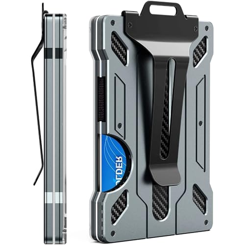 Wallet for Men - Slim Aluminum Metal Money Clip with 1 Clear Window ID Badge Holder, RFID Blocking, Holds up 15 Cards with Cash Clip.Ultra-Thin Minimalist Wallet, dark grey2