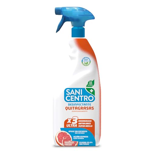 Sanicentro Quitagrasas Desinfectante Pomelo Fresh | Elimina grasa incrustada y malos olores | Apto para tejidos y encimeras | Acabado brillante sin rastro | Pistola 750mL