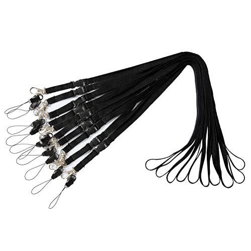 Wisdompro 10 Pack 22 inch Polyester Neck Lanyard with Detachable Buckle, String Loop and Metal Clasp for Keys, ID Badges, Phones, USB Flash Drives, Cruise Ship Cards - Black