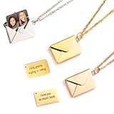 MeiceM Customized Envelope Necklace,Best friend necklace,Friendship necklace,Secret message pendant,Photo locket,Hidden message gift,Engraved pendant,Mom's Gift