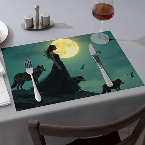 Sets de table roses loups pleine lune anti tache lavables table