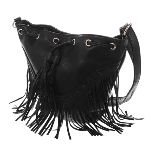 Sac bandoulière pour femme sac seau PU polyvalent avec pompons pour mode écoresponsable