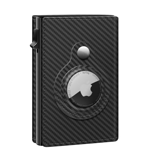GAOCHALE AirTag Carteira de couro legítimo com tecnologia RFID para cartão de crédito com carteira minimalista masculina para Apple AirTag (não inclui Airtag), Fibra de carbono, Moderno