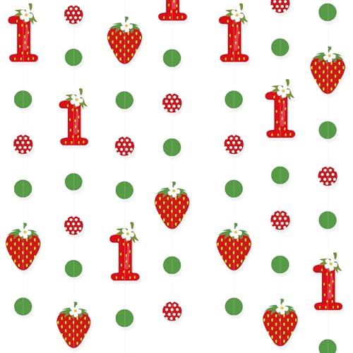 Image of pinkblume Strawberry 1st Birthday Party Decorations Sweet Strawberry Fruit Theme Circle Dot Garland One Berry First Birthday Polka Dots Streamer for Girl Happy 1st Year Decorations Supplies
