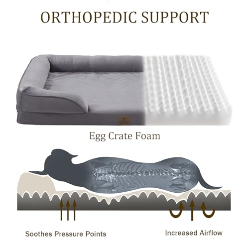 Image of Bedfolks Orthopedic Dog Bed, Waterproof Dog Sofa Bed for Extra Large Dogs, Egg Foam Pet Couch Bed with Removable Washable Cover and Nonslip Bottom, Dark Grey