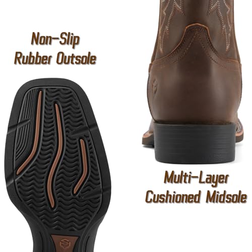 Image of SUREWAY Cowboy Boots For Men - Mens Square Toe Western Boot,Oil /Slip Resistant,Durable Fashionable Classic Pull on 10 Inch Boots Mid Calf Wellington Boots